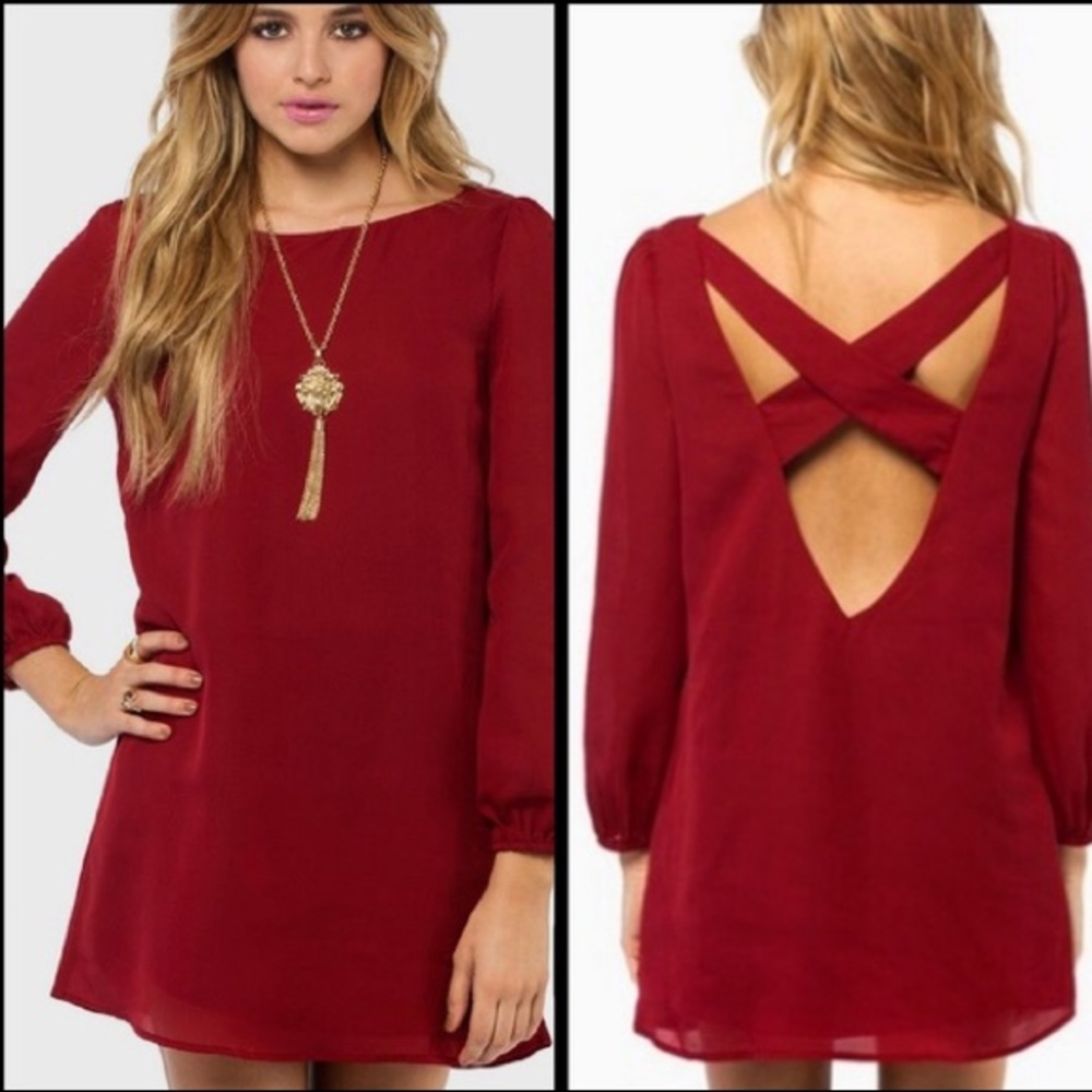 Tobi red cross back shift dress
